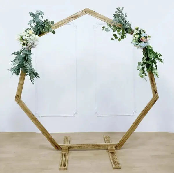 7ft Rustic Wooden heptagonal Wedding Arch, arbor, backdrop.